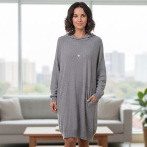 Inhabit Cotton Micro-Ribbed Oversized Gray Knit hooded sweater dress size P